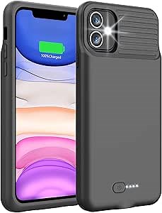 6000mAh Battery Case for iPhone 11/XR, Slim Portable Protective Charging & Rechargeable Extended Charger, 6.1-inch (Black)