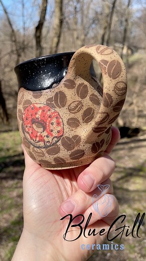Randomly Generated Mugs: series 5 - mug 19 •••#random #randomlygenerated #randomlygeneratedmugs #handmade #ceramicart #smallbusiness #underglazetransfers #coffee #donuts | BlueGill Ceramics