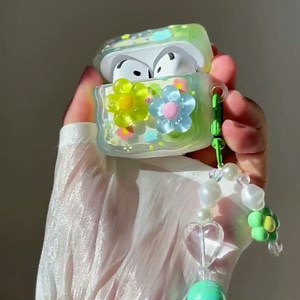 for Airpod 4 Case Cute Aesthetic 3D Flower Clear Soft TPU Protective Cover with Keychain Compatible with AirPods 4th Generation Case 2024 for Girls Women (Floral Blue Yellow)