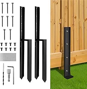 2.75Ft Fence Post Anchor Kit,2 Pack Heavy Double Support Fence Post Repair Stakes for Repair Broken Wood Fence Post, Black
