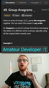 14K views · 103 reactions | Amateur vs Senior Developer on Group Anagrams, Leetcode 49 Crack big tech at algomap.io! #coding #leetcode #programming #interview | AlgoMap.io | Facebook