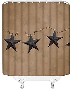 Small Stall Shower Curtain,Rusty Star Primitive Rustic Western Farm Texas Vintage Star Barn Door Country Farmhouse Old Village RV Bathroom Home Curtain Decor with Hooks,36" Wx70 H