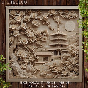 3D Illusion Japanese Temple PNG, File for Wood Laser Engraving, Cnc Design for Glowforge Xtool Lightburn, Laser Burn Png, Cnc Router File - Etsy