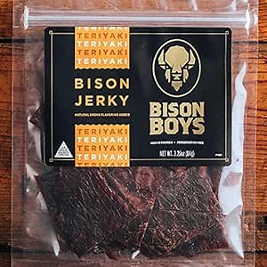 Bison Boys | Buffalo Jerky | Preservative Free Bison Meat | USA Raised | Natural Smoke Flavorings | Protein Packed Low Fat Healthy Snack Food | Original (Teriyaki)