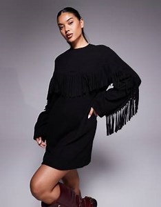ASOS DESIGN - Robe courte et ultra douce à franges - Noir | ASOS