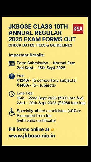 JKBOSE Official | 📢 JKBOSE Class 10th Exam Forms Notification 2025 The Jammu & Kashmir Board of School Education (JKBOSE) has released the schedule for... | Instagram