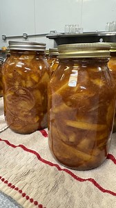 GGA Canuary Part 8 Fried apples/cinnamon apples/stewed apples Everyone seems to call them something different A do a bushel of apples at a time 2 sticks of butter 10 cups of brown sugar Cinnamon to taste *approx 3/4 cup Core, slice your apples to desired thickness, add a quart of water & cook till tender. Add all the other ingredients to incorporate. Fill jars but leave a 1” headspace. Wipe rims & lids & rings. Water bath process quarts for 25 minutes. *according to 0-1,000 ft of elevation*. You