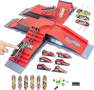 Gr8ware Skateboard Ramp 6-in-1, Fingerboard Half Pipe Ramp, Mini Skateboards for Fingers, Finger Skateboards Kit for Fingerboards Training Props Interactive Freestyle Skate Game for Kids Adults