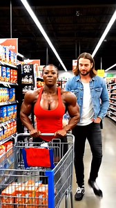 In the grocery store a 320 kg female bodybuilder a men inside looking her chest muscle and ask female bodybuilder your chest incredible nice looking | Women Physique