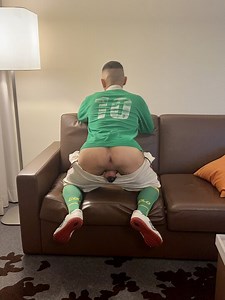 Football player Chasity dick and Ass training in a green Soccer Kit