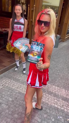 1.6K views · 18 reactions | Our hostess like a NFL cheerleaders going throught the Prague streets  last weekend .. this week you can see some super heroes 料on the streets ..Wonderwomen﫦 or Hulk or something else Stay tuned. | One Club Prague | Facebook
