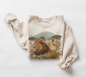 Retro African Lions Wildflowers Summer Safari Sweatshirt - 90s Cute Lion Lioness Mount Kilimanjaro Outfit - Boho Unisex Crewneck Sweatshirt - Etsy UK