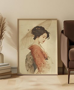 Japanese Geisha Art Print: Traditional Kimono Portrait, Asian Home Decor - Etsy