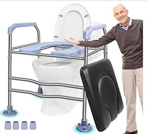 Toilet Seat Risers, 500IB Handicap Toilet Seat with Handles, 6 Height Bedside Commode with 2 Cushions, Wide Elevated Toilet Risers for Seniors with 4 Non-Slip Feet, Toilet Chair for Elderly, Pregnant
