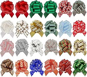 SIMISI RIBBON 24 Pcs Christmas Bows for Gift Wrapping Pull Bows and Ribbon for Presents, Gift Baskets