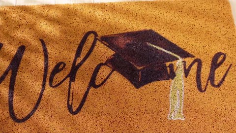 Welcome Doormat Imitation Coir Mats Outdoor 18 x 30 Inch Non Slip Coir Door Mats Fall Pumpkin Graduation Welcome Outdoor Mat for Entrance Indoor Front Door(Graduation Cap)