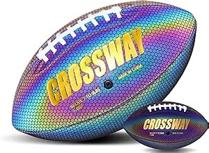 Rugby Holographic Reflective Glowing Football - Size 9 Glow American Football for Youth and Adults Durable Composite Leather Rugby Ball with Pump
