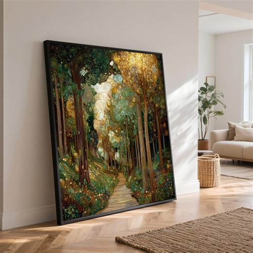 Enchanted Forest Canvas Print, Abstract Woodland Scene, Green and Gold - Etsy
