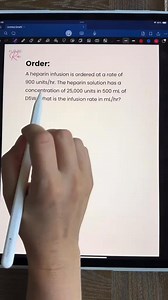 17K views · 182 reactions | Dosage math pop quiz. Can you calculate this infusion rate? A heparin infusion is ordered at a rate of 900 units/hr. The heparin solution has a concentration of 25,000 units in 500 mL of D5W. What is the infusion rate in mL/hr? • #futurern #dosagecalculations #medmath #nursingstudents #examprep #nclex | Future RN Nursing | Facebook