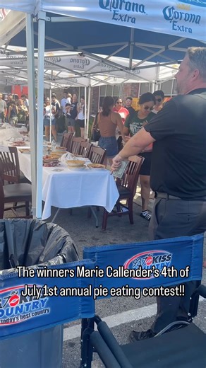 Congrats!! @mariecallendersfresno 4th of July 1st annual #pie eating contest!! Stop by before 3p today only to get $5 off a pie!!! #winners #pieeatingcontest #4thofjuly #fun #country | 93.7 Kiss Country