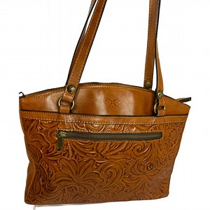 #151 Patricia Nash Florence Poppy Tooled Floral Leather Shoulder Tote Bag