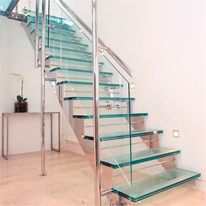 [Hot Item] Stainless Steel Stringer Zig Zag Glass Staircase with Stair Railing