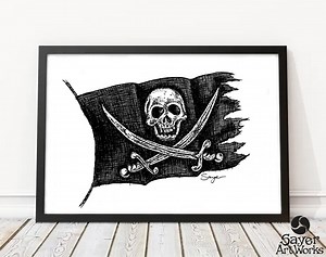 Calico Jack Pirate Flag Art: Hand-drawn Pen & Ink (digital Download) - Etsy UK