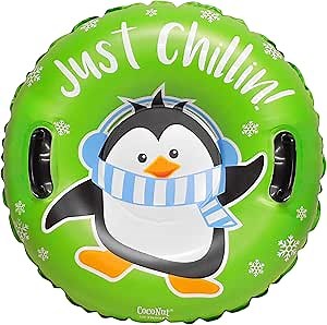 CocoNut Outdoor- 32” Inflatable Snow Rings - Heavy Duty Snow Sleds with Sturdy Handles for Kids, Teens and Adults-Cold Resistant Toboggan -Lightweight Tubes for Boys and Girls