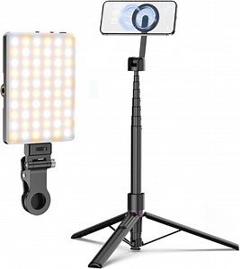 TONEOF 68" Magnetic Tripod (Black) Bundle with 60 LED Selfie Light Black with Metal Ring, Rechargeable Remote & 1/4“ Screw & Clip for iPhone/Android/Selfie/Travel/Live Streaming/Recording Video/Makeup