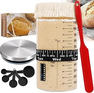 44oz Sourdough Starter Jar Kit - Glass, Wide Mouth Jars, Large Sourdough Starter Container for Beginners