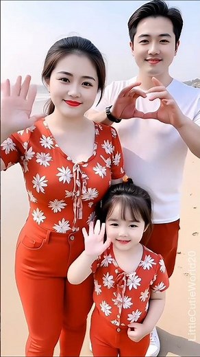 Beautiful Parents and Cute Baby Walking on the Beach
