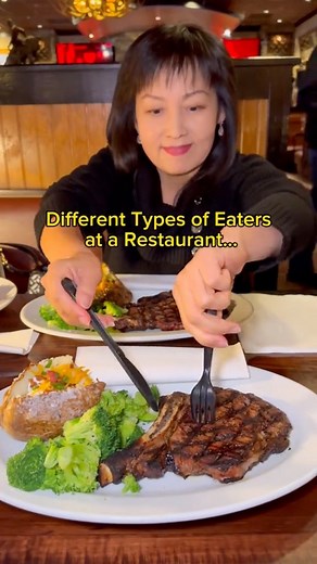 13K views · 208 reactions | Different types of eaters at a restaurant #reels #viral #food #eating #mukbang #people #steak #ribs | Kim Liz | Facebook