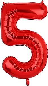 40 Inch 5 Red Number Balloons Mylar Foil Helium Digital Balloons Baby Shower 5st Birthday Party Decor Supplies