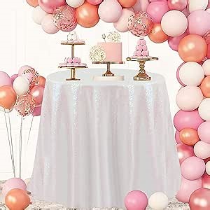 Iridescent White Sequin Tablecloth for Birthday Parties Decoration,72" Round Sparkle Shimmer Table Cover Glitter Cloth Overlay for Baby Shower Bridal Wedding Cake Banquet Dinner