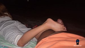 Post Orgasm Torture- Kvlisoles gives BBC4FUNN a Beach Nightlife Footjob Massive Cumshot