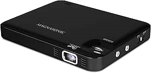 Magnasonic LED Pocket Pico Video Projector, HDMI, Rechargeable Battery, Built-in Speaker, DLP, 60" Hi-Resolution Display for Streaming Movies, Presentations, Smartphones, Tablets, Laptops (PP60)