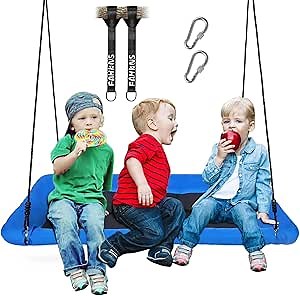 800lbs 60" Platform Tree Swing for Kids and Adults Comfortable Outdoor Swing with Steel Frame for Backyard,Blue