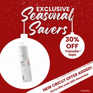 Brand new Seasonal Savers just landed! Save 30% on selected Cricut Transfer Tape. Head to your rewards in Hobbycraft app to access this exclusive offer. You can redeem in store, online and on the app now.  Not downloaded the Hobbycraft app yet? This is your chance! Visit https://bit.ly/3RIupnJ download from your preferred app store today. #Hobbycraft #ChristmasOffers | Hobbycraft | Facebook