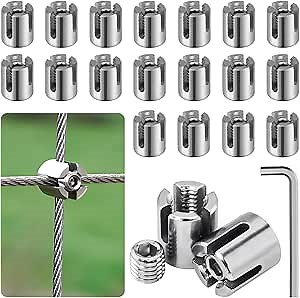 20pcs 1/8" Cable Cross Clamps, T316 Stainless Steel Cross Cable Clamps for 3mm Wire Rope or Rod Fittings, No Drilling Clips for Wire Trellis Kits (Heavy Duty)