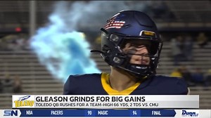 Rockets' 🚀 QB Tucker Gleason took charge of the rushing game against CMU, scoring twice with his legs and racking up 66 yards on the ground. 🏈 Toledo Football | BCSN Sports