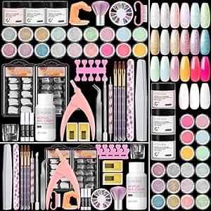 COSCELIA Acrylic Nail Kit with Everything, Professional Acrylic Powder Glitter Decoration Powder Extension Nails Art Kit Rhinestones Manicure