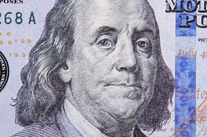 Benjamin Franklin portrait macro usa dollar banknote or bill....