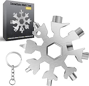 Snowflake Multitool, 1Pcs 18 in 1 Snowflake Multi tool Stainless Steel Snowflake Tool with Keyring(Silver)