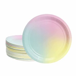 [Hot Item] Gold Paper Rainbow Disposable Tableware Christmas Birthday Party Paper Plates Carnival Party Dish/Plate