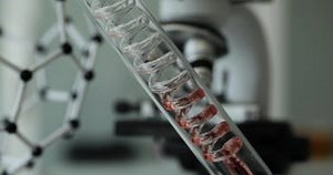 Red Transparent Liquid Flows in a Glass Tube of Laboratory Stock Footage - Video of flows, chemistry: 283189274