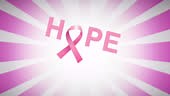 Animation of pink ribbon logo and hope text appearing on pink an...