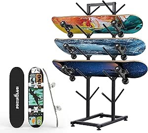 Standing Skateboard Display Stand,5-Tiers Double Sided Floor Standing Surfboard Storage Rack,Snowboard Storage Holder,Skateboard Organizer Racks Frees Standing For Skis/Skateboards/Scooter/Board
