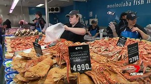 Seafood lovers have been queuing most of the day at Mooloolaba, keen to stock up for the Easter weekend. "You've got your sandcrabs, your Moreton Bay bugs, your muddies. They're going ... literally walking out the door as well. But you've got whole fish, snapper, barramundi, red emperor." Report on 7NEWS Sunshine Coast at 6pm. www.7NEWS.com.au #7NEWS | 7NEWS Sunshine Coast