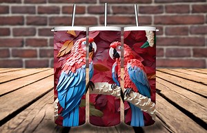 3D rote und blaue Aras sitzend auf einem Ast 20 oz Skinny Tumbler Sublimation Design, Straight Tumbler Wrap, sofortiger digitaler Download PNG - Etsy.de