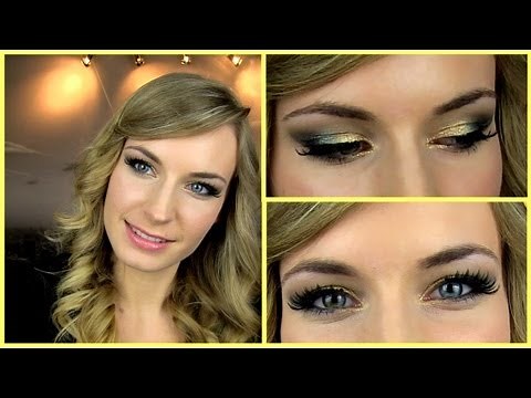 Prom Makeup Tutorial! Gold Green Smokey Eye + Glitter. Party Makeup.